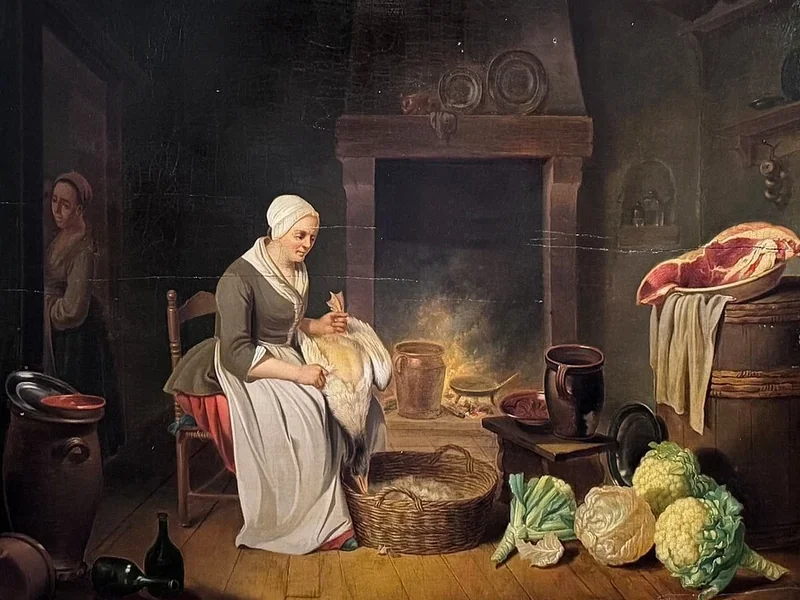 1703-Justus Juncker - Donna che spenna un'oca in cucina